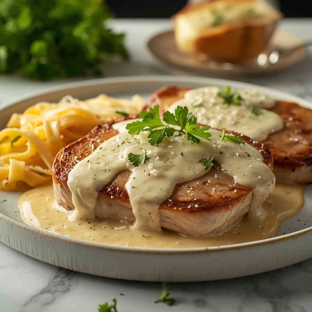 Creamy Garlic Alfredo Pork Chops | Cooking Kart