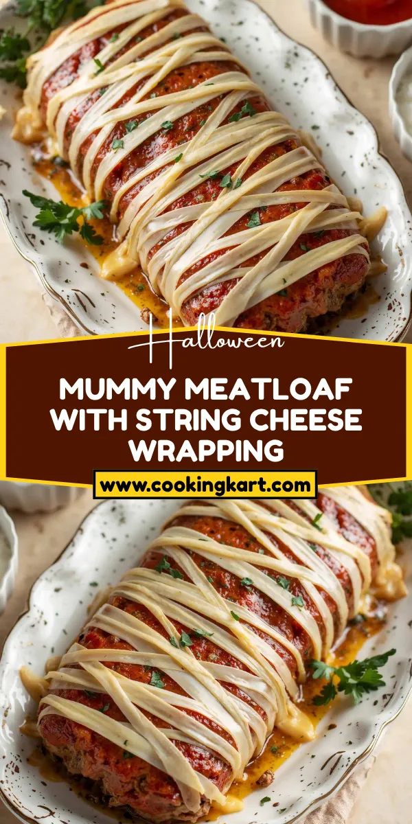 Mummy Meatloaf with String Cheese Wrapping