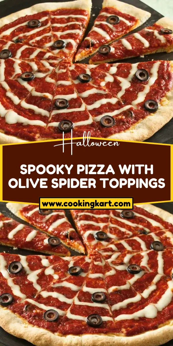 Spooky Pizza with Olive Spider Toppings